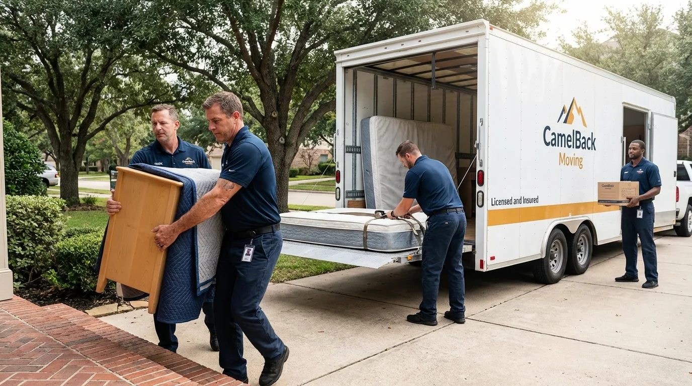 Crew loading residential truck for cross-state move from New Concord, OH